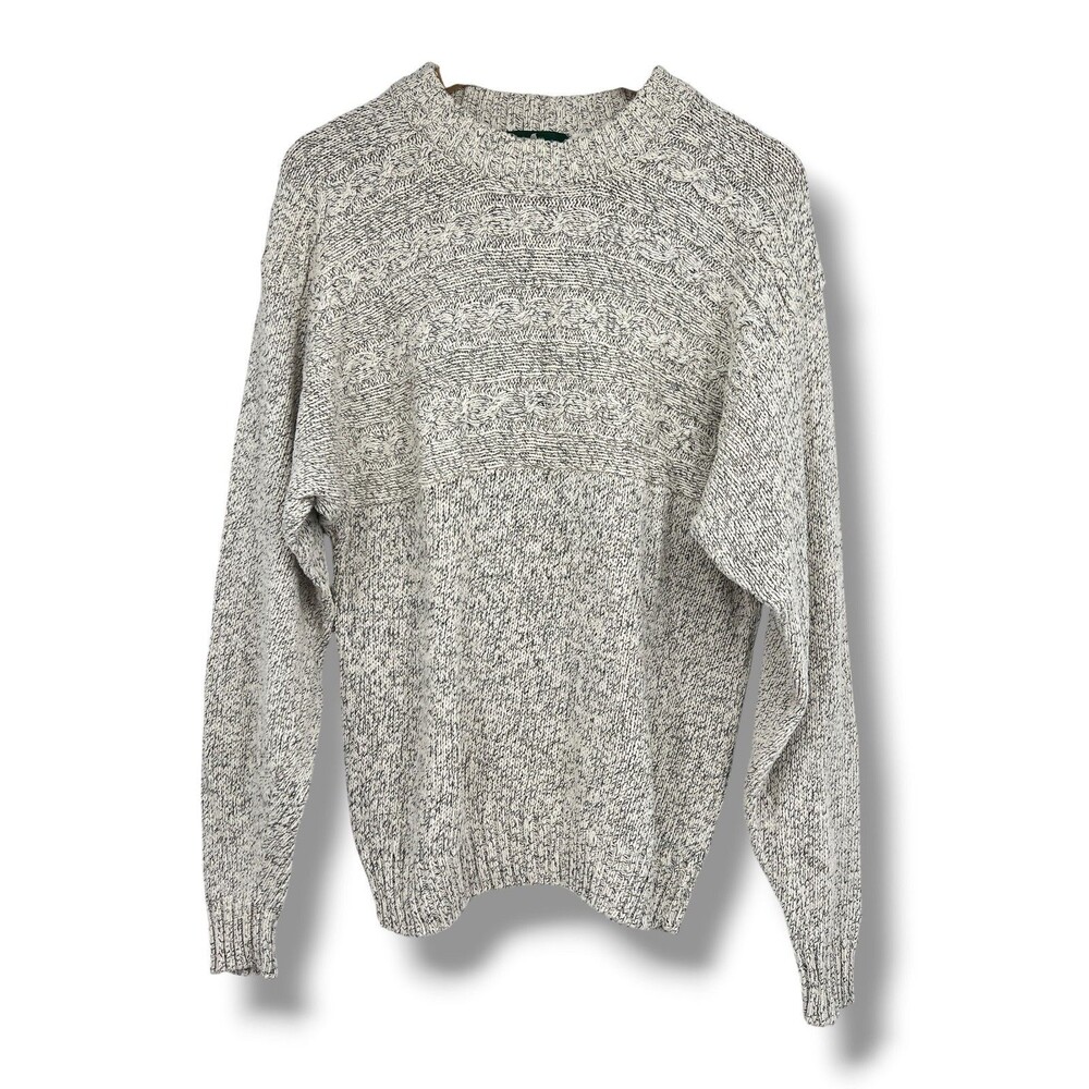 Vintage Hunt Club Heavy Knit Ivory Gray Marled Silk Cotton Blend Sweater Men's M
